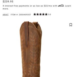 Ariat Tan Leather Cowboy Boots NWT